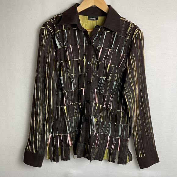 Fantazia Black Weave Button Up Jacket Boho Whimsical Womens M - Picture 2 of 11